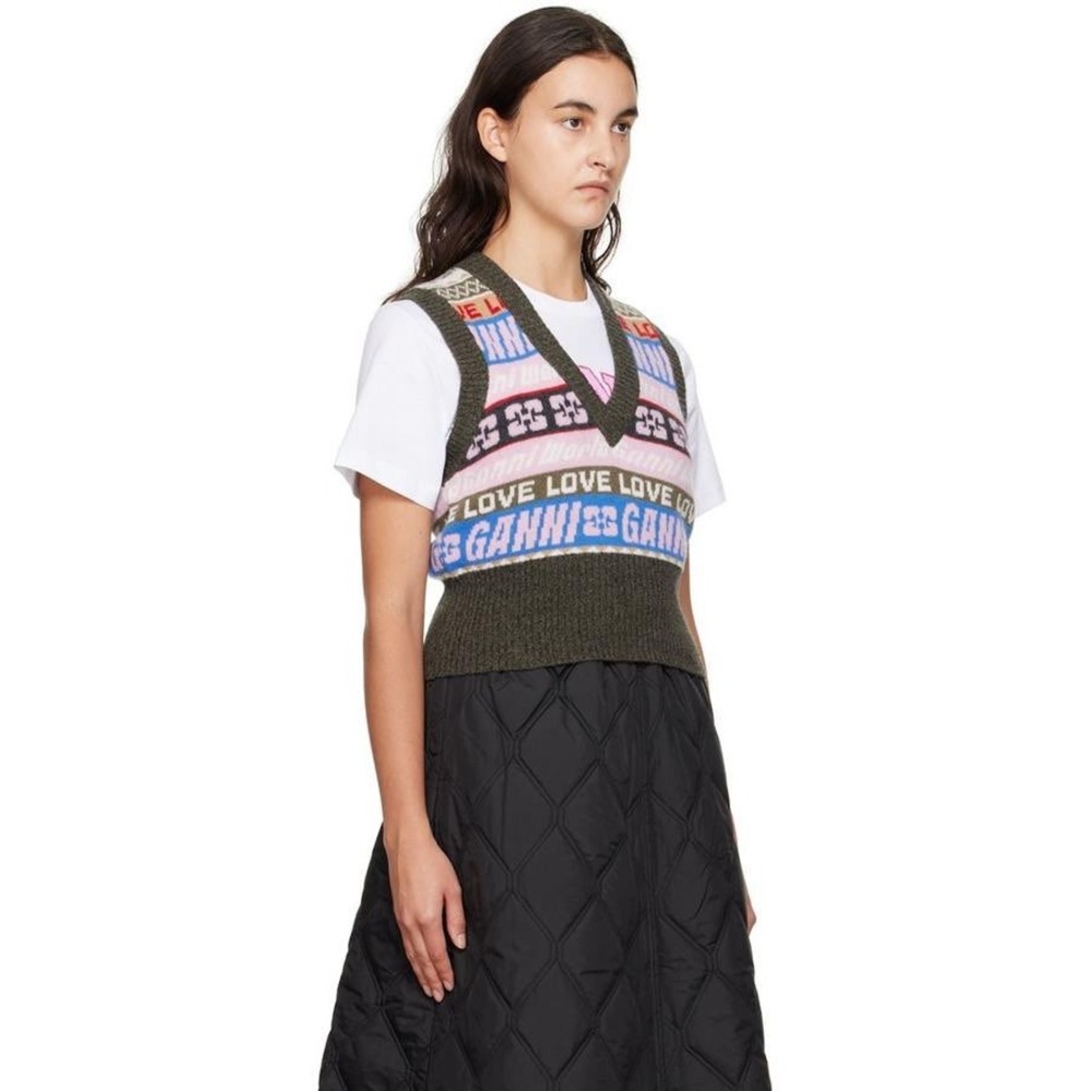Ganni multicolor graphic V-neck Wool vest